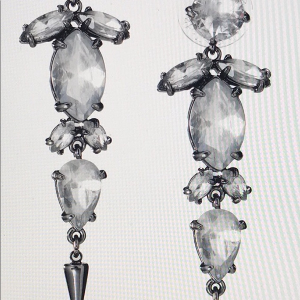 :: S&D Retired Hematite+Crystal Drop Earrings - Picture 5 of 6
